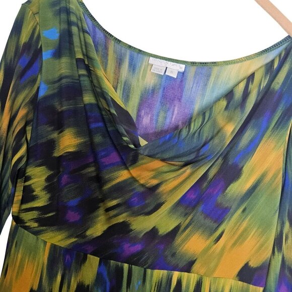London Times Womens Abstract Multicolor Peacock Cowl Neck Dress 3/4 Sleeve 6 - Picture 5 of 8